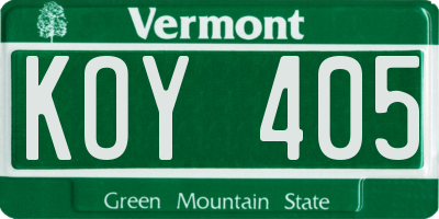 VT license plate KOY405
