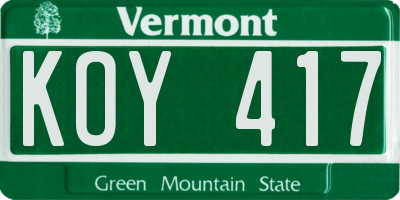 VT license plate KOY417