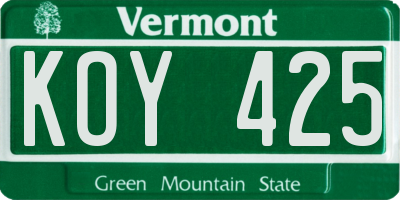 VT license plate KOY425