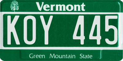 VT license plate KOY445