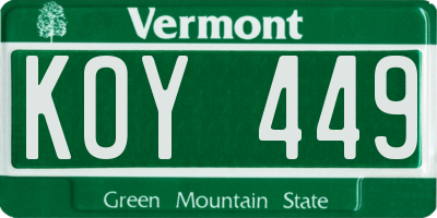 VT license plate KOY449
