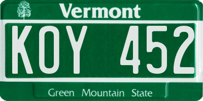 VT license plate KOY452