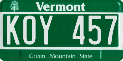 VT license plate KOY457