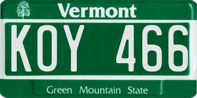 VT license plate KOY466