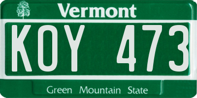 VT license plate KOY473