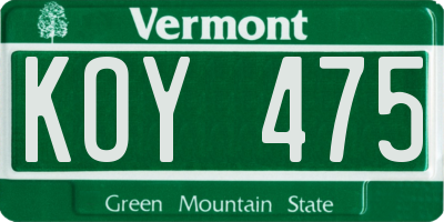 VT license plate KOY475