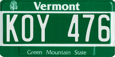 VT license plate KOY476