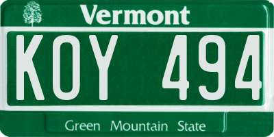 VT license plate KOY494