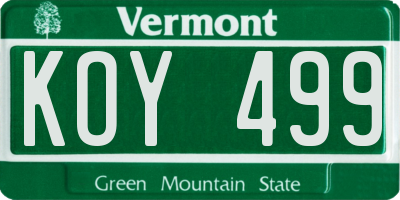 VT license plate KOY499