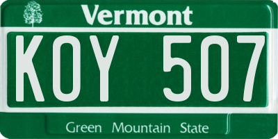 VT license plate KOY507
