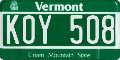 VT license plate KOY508