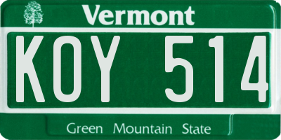 VT license plate KOY514