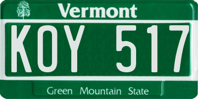 VT license plate KOY517
