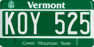 VT license plate KOY525