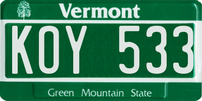 VT license plate KOY533