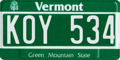 VT license plate KOY534