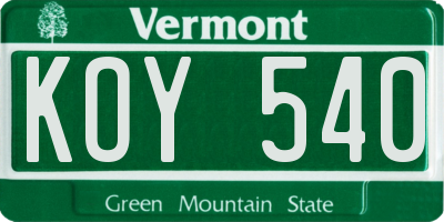 VT license plate KOY540