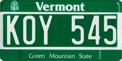 VT license plate KOY545