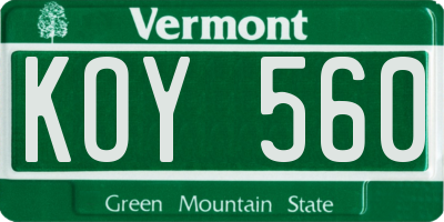 VT license plate KOY560