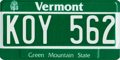 VT license plate KOY562