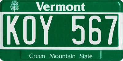 VT license plate KOY567