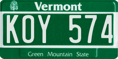 VT license plate KOY574