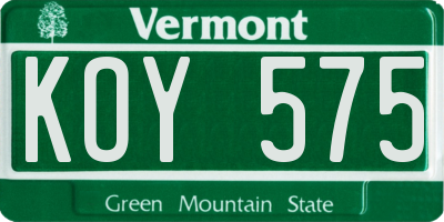VT license plate KOY575