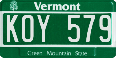 VT license plate KOY579