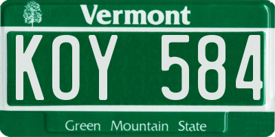 VT license plate KOY584