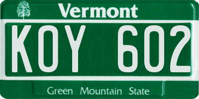 VT license plate KOY602
