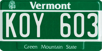 VT license plate KOY603