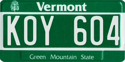 VT license plate KOY604