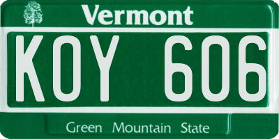 VT license plate KOY606