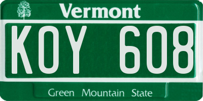 VT license plate KOY608