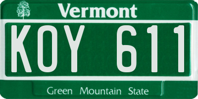 VT license plate KOY611