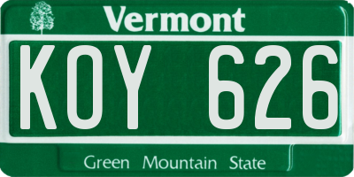 VT license plate KOY626