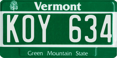 VT license plate KOY634