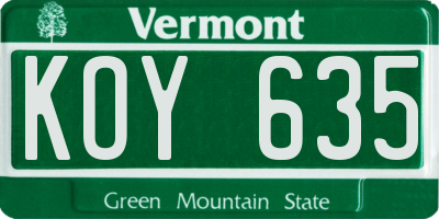 VT license plate KOY635