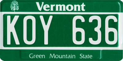 VT license plate KOY636
