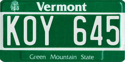 VT license plate KOY645