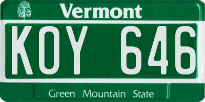 VT license plate KOY646