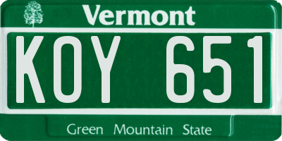 VT license plate KOY651
