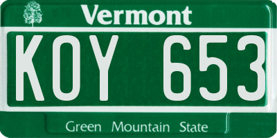 VT license plate KOY653