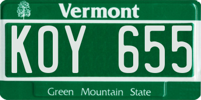 VT license plate KOY655