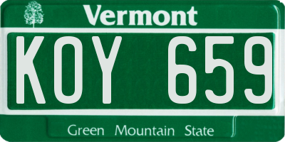 VT license plate KOY659
