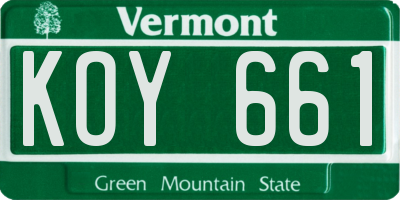 VT license plate KOY661