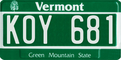 VT license plate KOY681