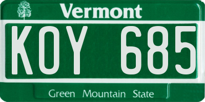 VT license plate KOY685