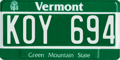 VT license plate KOY694