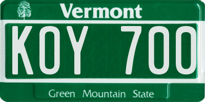 VT license plate KOY700